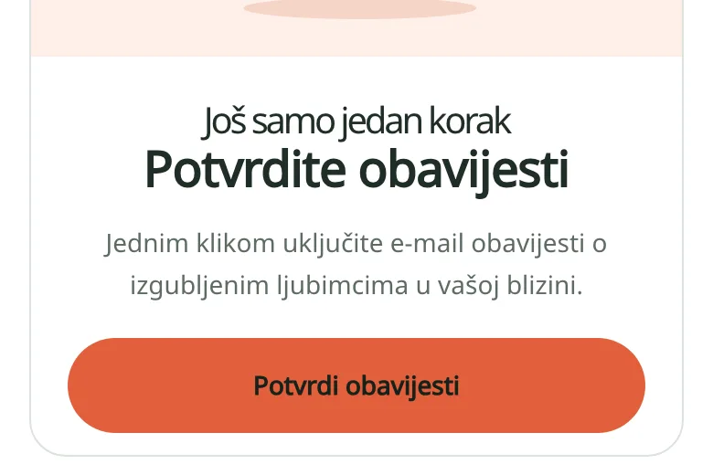 Stranica Potvrdite obavijesti s gumbom za konačnu potvrdu.